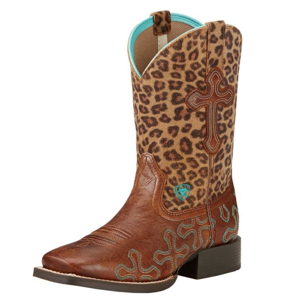 Ariat Girls Square Toe Crossroads Western Boots 10017311 Brown Teal Cross 12